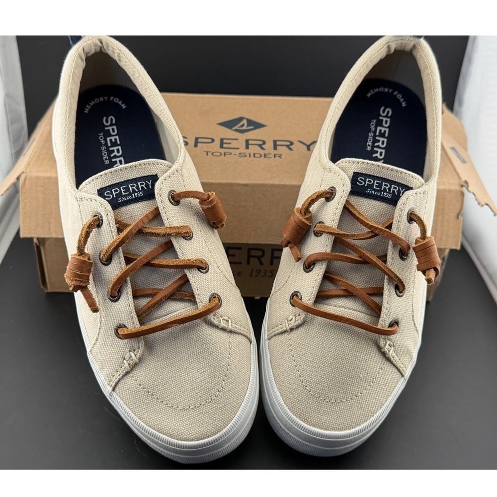 Sperry Crest Vibe Linen-Sneakers, Linen Oat, STS98644, Womens Size 7W